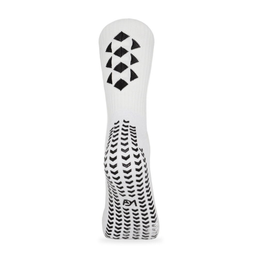 Șosete antiderapante grip ADM văzute din spate, cu model de romburi și grip din silicon pe călcâi